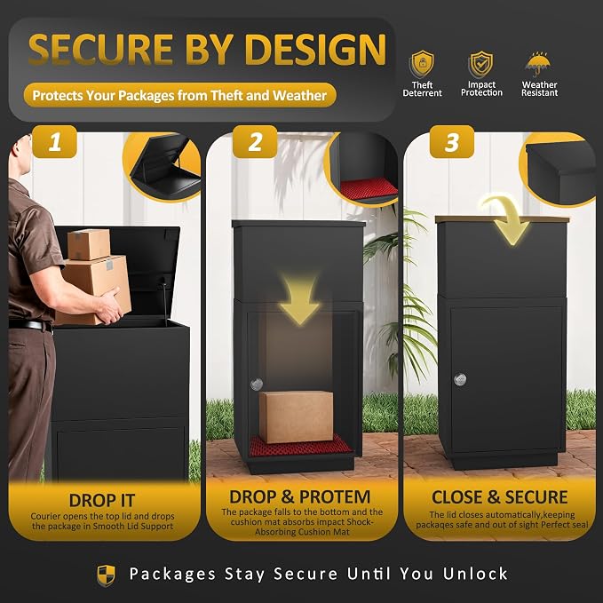 Package Delivery Box for Outside, Large Lockable Parcel Drop Box with Password Lock, Anti-Theft Outdoor Package Storage Box for Porch, Heavy Duty Galvanized Steel Delivery Box for Packages and Mail
