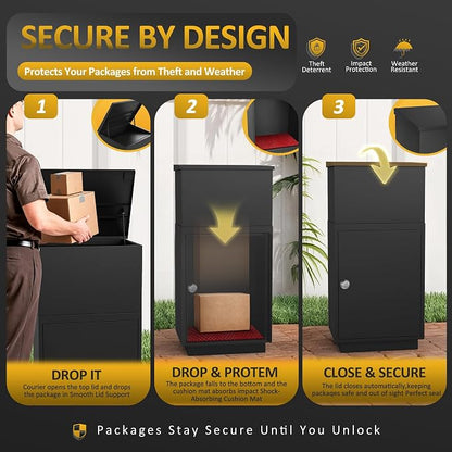 Package Delivery Box for Outside, Large Lockable Parcel Drop Box with Password Lock, Anti-Theft Outdoor Package Storage Box for Porch, Heavy Duty Galvanized Steel Delivery Box for Packages and Mail