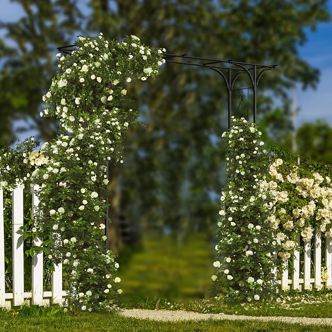 8FT Garden Arch Arbor, Steel Frame Stand Trellis for Climbing Plants, Outdoor Archway Gate for Wedding Ceremony Decoration Party Vines Lawn Courtyard Patio Backyard