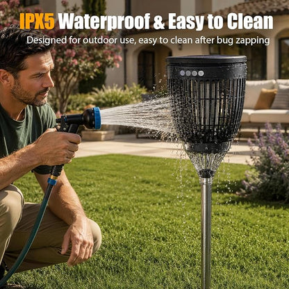 Rossetta Solar Bug Zapper Outdoor, Fly Zapper with Flame & Projector Light | 4200V Shock Grid, Solar & USB Charging, IPX5 Waterproof, Auto Mode, Cordless Electric Mosquito Killer for Patio, Garden