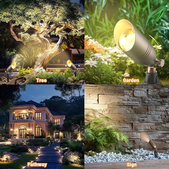 ZONEGRACE Solid Brass 12V Low Voltage Landscape Lighting,Heavy-Duty Waterproof Outdoor LED Spotlights Fixtures with Connectors, Bronze Uplights & Accent Lights,MR16 Bulb Not Included (Classic,6 Pack)