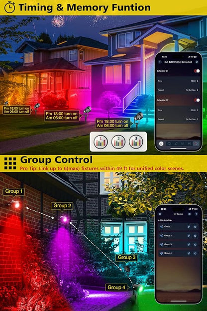 T-SUN Smart Color Changing Landscape Lights, RGBW Spotlights Outdoor with App & Remote, Music Sync, 16M Colors, Timer, Dimmable Waterproof Spot Light for Yard Garden Tree, Set of 2