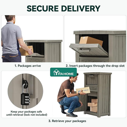 YITAHOME Anti-Theft Package Delivery Box for Outside w/Lockable Security | Outdoor Waterproof Parcel Drop Storage Boxes Resin Drop Box for Porch House Curbside, Taupe