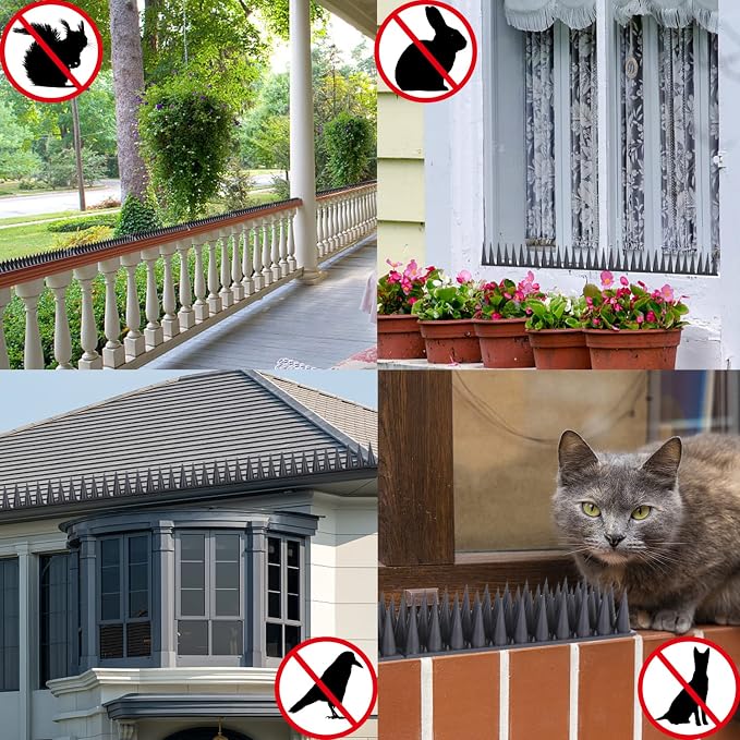 Bird Spikes, 20 Packs Bird Deterrent, Raccoon for Outdoor Repelling Reptiles, Squirrel Spikes for Fences and Roofs to Keep Birds Away（18.7Feet）