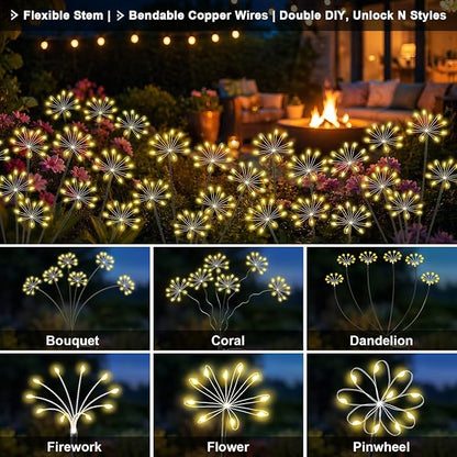 Solar Garden Lights Outdoor, Upgraded Solar Swaying Starburst Light Waterproof with 2 Modes, Solar Fairy Firework Lights for Yard Patio Pathway Flowerbed Balcony Garden Decoration (Warm White, 4 Pack)