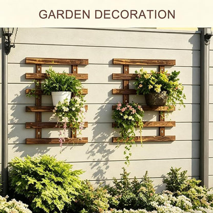 2 Pcs Wall Planter for Indoor Outdoor Plants - Wooden Wall Amounted Plant Holder for Hanging Pots, Vertical Pack Wood Garden Trellis for Climbing Plants Orchid Ivy Vine Rose Patio Home Decor, 15.75"