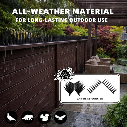 Bird Spikes, 24 Pack, 33.5 FT Total Coverage, Outdoor Bird Deterrent for Pigeons and Small Birds, Helps Keep Cats and Squirrels Away, Plastic Spikes for Fences, Railings and Roofs, Black