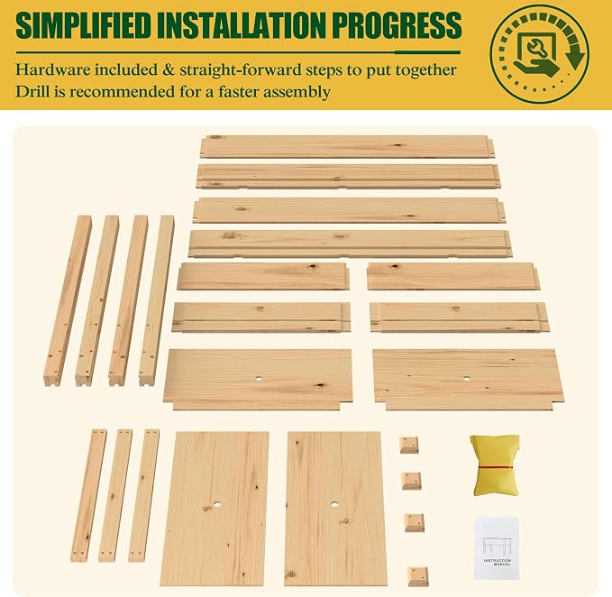 Yardenaler 48x24x30in Raised Garden Bed with Legs, Outdoor Elevated Wood Planted Box with Liner & Drainage Hole for Vegetable Flower, Backyard and Patio, Natural