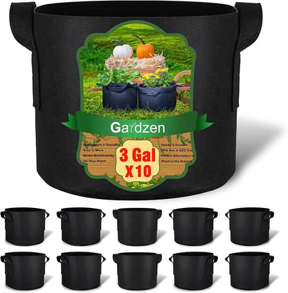 Gardzen 10-Pack 3 Gallon Grow Bags, 300G Thickened Fabric Grow Bags with Handles, Heavy Duty Aeration Plant Grow Bags for Outdoor & Indoor Use