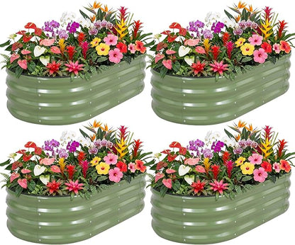 Galvanized Raised Garden Bed- Planter Garden Boxes Outdoor, Raised Beds for Gardening, 4x2x1ft Metal Garden Bed Kit for Vegetables Flower, Planter Raised Bed with Protective Tape & Tools.Green-4pack