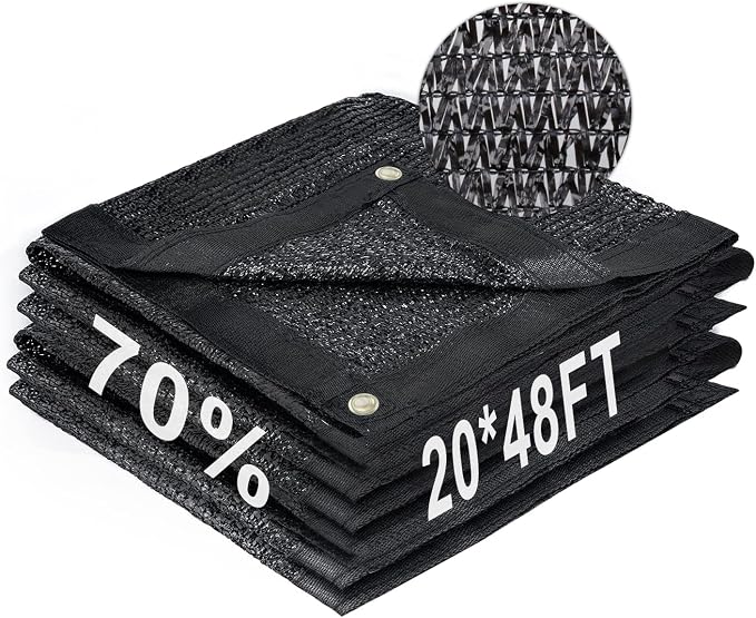 LOVE STORY 20x48FT 70% Black Shade Cloth Sun Shade Net with Grommets Sunblock Net Mesh Tarp for Garden,Plants Cover,Greenhouse and Patio