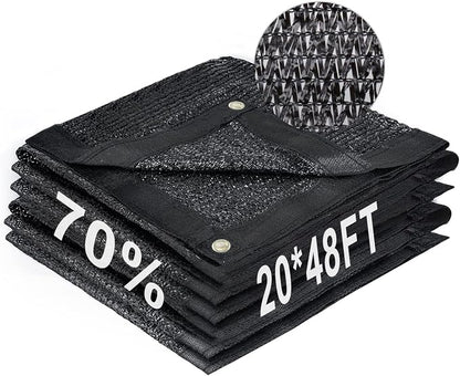 LOVE STORY 20x48FT 70% Black Shade Cloth Sun Shade Net with Grommets Sunblock Net Mesh Tarp for Garden,Plants Cover,Greenhouse and Patio