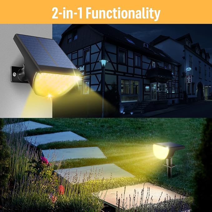 GKGG Solar Lights Outdoor Waterproof IP65, Solar Powered 76 LED 3 Lighting Modes Solar Spot Lights Outdoor for Yard Garden Landscape Pathway (Warm White, 4 Pack)