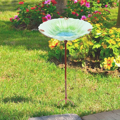 MUMTOP 26 Inch Height Glass Birdbath Birdfeeder with Metal Stake Garden Outdoor Green