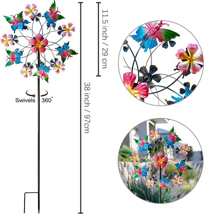 38" Double Blade Butterfly Wind Spinners Outdoor, Colorful Butterflies Kinetic Outdoor Decor for Patio, Lawn & Garden Decor