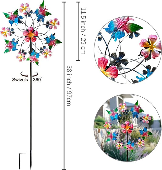 38" Double Blade Butterfly Wind Spinners Outdoor, Colorful Butterflies Kinetic Outdoor Decor for Patio, Lawn & Garden Decor