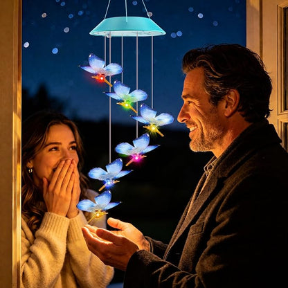 Toodour Solar Wind Chime, Color Changing LED Swaying Butterfly Wind Chimes, Upgrade Butterfly with Fluttering Wings, Waterproof Solar Outdoor Light Decor for Garden Window Patio, Gift for Mom Grandma