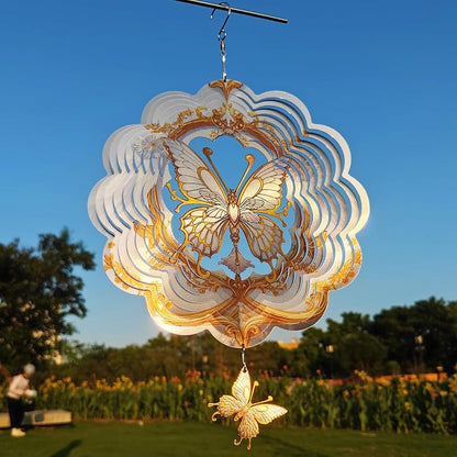 DJUAN Butterfly Stainless Steel Wind Spinners- Butterfly Gifts for Women Mom Grandma Wife, 12 inch Hanging Wind Spinner for Yard Garden Outdoor Decor,Birthday Gift for Mother's Day Christmas