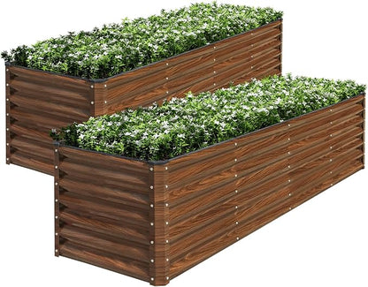 SnugNiture 2-Pack 8x2x2FT Galvanized Raised Garden Bed Kit, Metal Planter Box for Planting Plants Vegetables, Brown