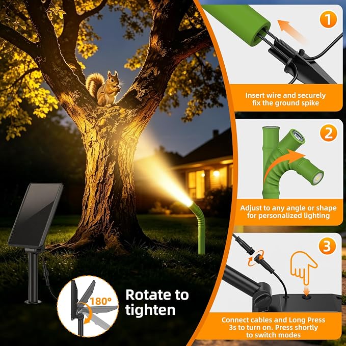 Solar Garden Lights, Solar Pathway Lights Outdoor 4 Pack, 3500K Warm LED Solar Lights Outdoor Waterproof with Split Design Flexible Bend Bamboo Stakes for Yard Lawn Patio Decor Outside