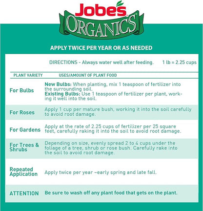 Jobe's Organics Granular Bone Meal Fertilizer, Strong Root Development for Bulbs, Tomatoes, Roses, and Other Flowering Plants, 4 lbs Bag