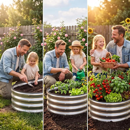 SnugNiture Galvanized Raised Garden Bed Outdoor, 2 Pcs 4x2x1ft Oval Metal Planter Box for Planting Plants Vegetables, Silver