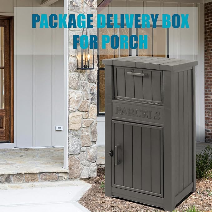 LHBGO Package Delivery Box for Outside, Outdoor Storage with Lockable Secure, Anti-Theft Parcel Drop Boxes Outdoor Package Delivery and Waterproof for Porch, House, Curbside