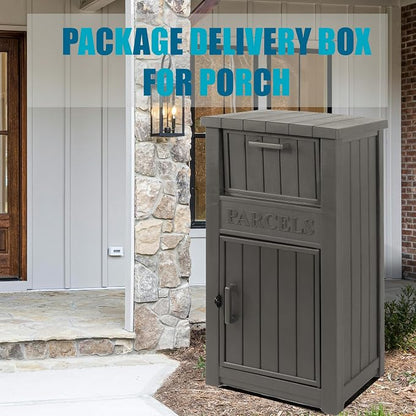 LHBGO Package Delivery Box for Outside, Outdoor Storage with Lockable Secure, Anti-Theft Parcel Drop Boxes Outdoor Package Delivery and Waterproof for Porch, House, Curbside