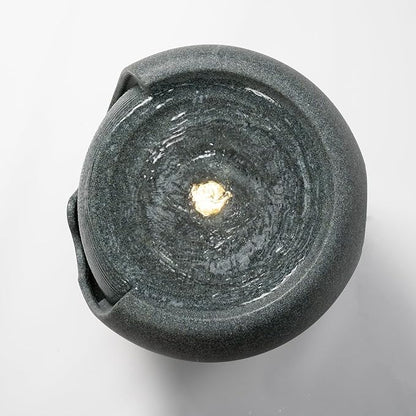16.93” H Outdoor Water Fountain Made with Eco-Friendly Recyclable Materials, Polyethylene Round Bubbler Water Fountain Outdoor, Garden Decor with LED Light for Patio, Porch, Backyard (16.93")
