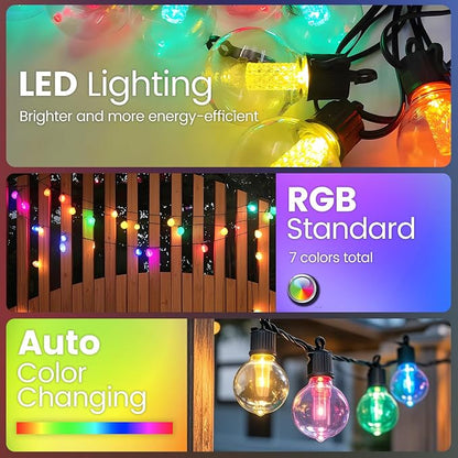 10FT Color Changing String Lights Outdoor- LED Patio Lights with 8 Shatterproof Waterproof RGB colored Bulbs, Colorful Hanging Lights for Party Outside Porch Bistro Backyard Garden Decorative - SOLROS