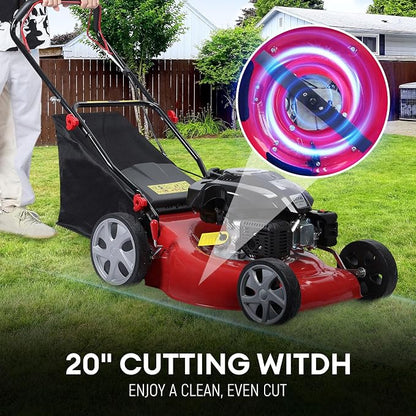 Self Propelled Gas Lawn Mower,141cc OHV Engine with Air Cooling, 20" Steel Deck, 3-in-1 Cutting System, 8-Level Height Adjustment, 20L Grass Catcher, Foldable Design Red (US Fast Arrival)