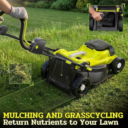 40V Electric Lawn Mower 16" Cordless Battery Powered Mower, 2 in 1 Mulching Lawnmower with 5-Position Height Adjustment 10.6 Gallon Bag, Small Push Lawn Trimmer, 2X4.0Ah Battery and 2 Chargers