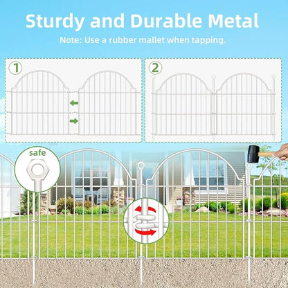 10 Panels No Dig Decorative Garden Fence for Yard, 24in (H) x 20ft (L) Rustproof Metal Wire Panel Border Animal Barrier Fencing for Dog, Rabbits, Flower Bed Edging Ornamental with Ground Stake, White
