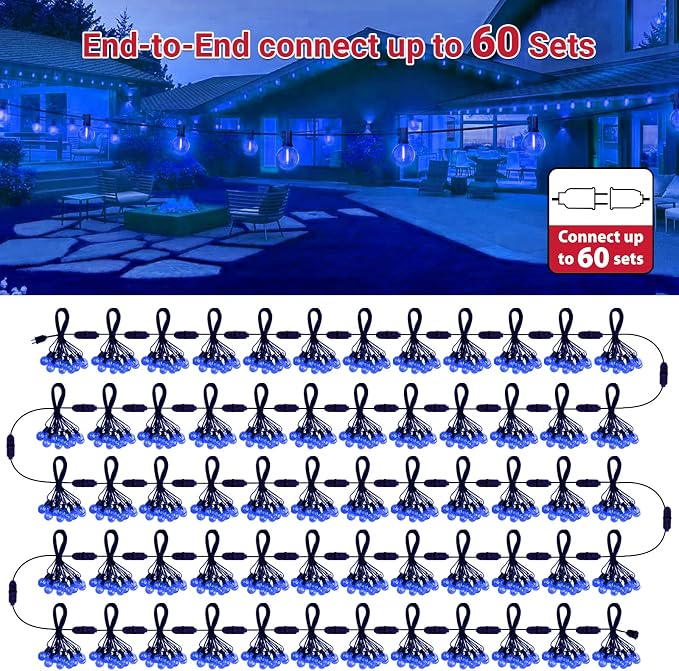 LAMPHOME LED Outdoor String Light, 26Feet Patio Lights with12+1Edison Shatterproof Bulbs(1Spare), UL Waterproof Outside Lights connectable Dimmable for Backyard Porch Decor,Blue