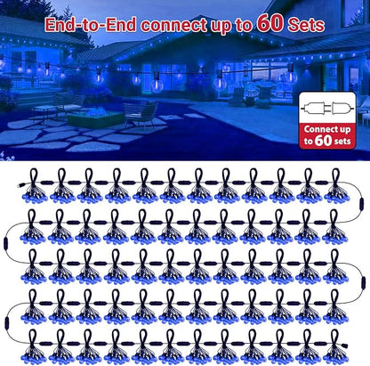 LAMPHOME LED Outdoor String Light, 26Feet Patio Lights with12+1Edison Shatterproof Bulbs(1Spare), UL Waterproof Outside Lights connectable Dimmable for Backyard Porch Decor,Blue