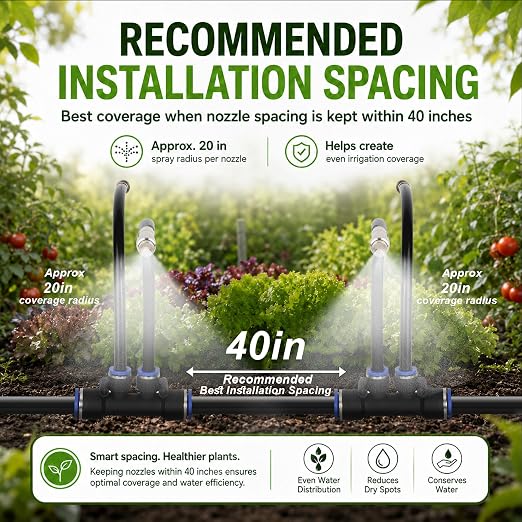 50Ft 1/2" Tubing High-Flow Drip Irrigation System, 360° Adjustable Garden Watering System with 30 Nozzles, Dual-Side Watering Kit for Raised Beds, Greenhouses & Efficient Plant Irrigation