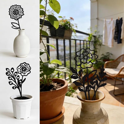 Black Metal Flowers Set of 6 Decorative Garden Stakes Yard Art, Garden Decorations Outdoor Metal Plant Stakes, Flower Bed Decor Garden Art, Plant Decorations for Pots and Flowers for Vase