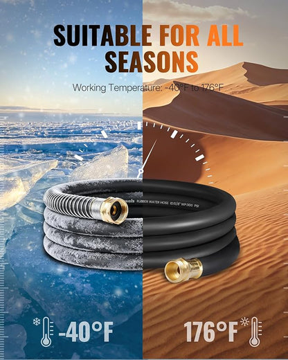 Heavy Duty Rubber Garden Hose 15FT x 5/8", Flexible Water Hose with 360° Swivel Brass Fittings, 300 PSI Working, 1000 PSI Burst, All Weather Outdoor Hose for Irrigation, Black B15GH06