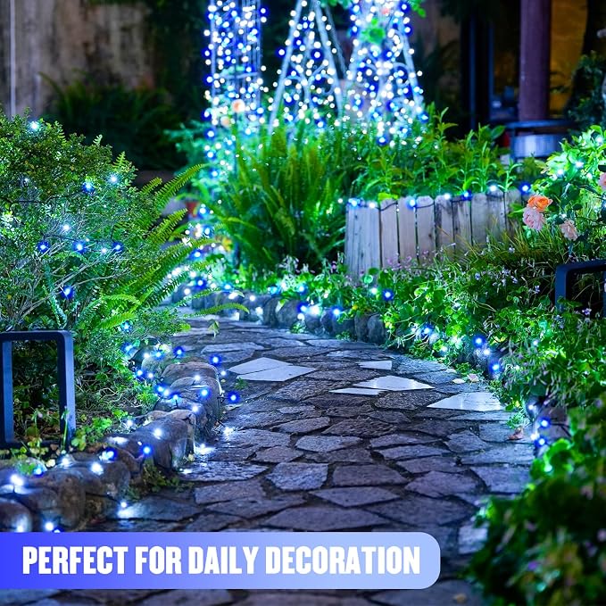 JMEXSUSS 2 Pack Solar Christmas Lights, Total 400 LED 151FT, White and Blue | Christmas Lights Outdoor Waterproof, 8 Modes Solar String Lights for Outside Patio Yard Garden Tree Christmas Decorations