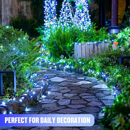 JMEXSUSS 2 Pack Solar Christmas Lights, Total 400 LED 151FT, White and Blue | Christmas Lights Outdoor Waterproof, 8 Modes Solar String Lights for Outside Patio Yard Garden Tree Christmas Decorations
