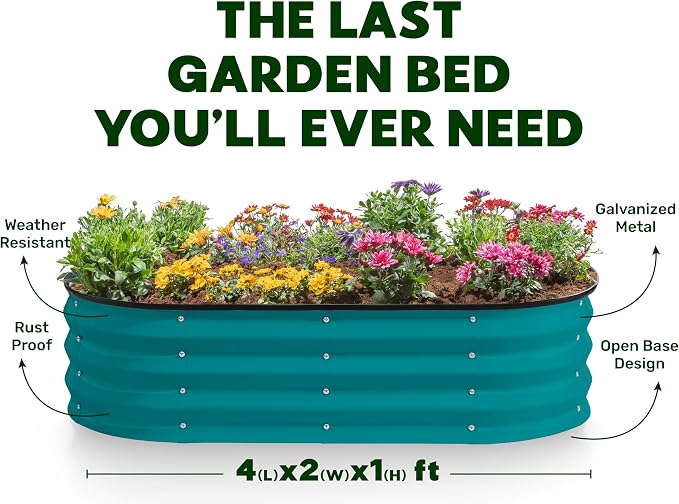 Plant & Plot Galvanized Raised Garden Beds Outdoor // 4×2×1 ft Planter Raised Beds for Gardening, Vegetables, Flowers // Large Metal Garden Box (Turquoise)