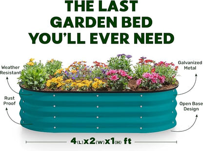 Plant & Plot Galvanized Raised Garden Beds Outdoor // 4×2×1 ft Planter Raised Beds for Gardening, Vegetables, Flowers // Large Metal Garden Box (Turquoise)