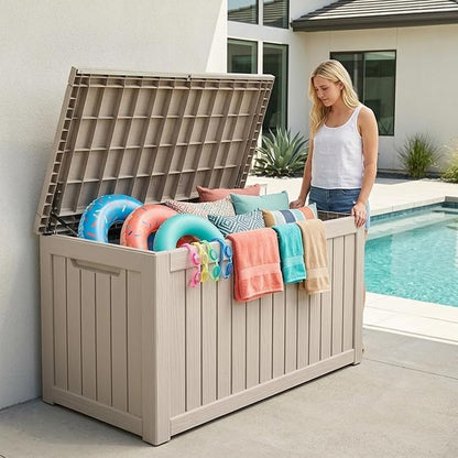 Outdoor Storage Box, 270 Gallon Waterproof Deck Box [Upgraded 3.0], Super-Sized Gas-Spring Resin Trunk for Large Seat Pillows, Heavy-Duty Lockable Backyard Storage Sofa, Garden Lawn, Grey