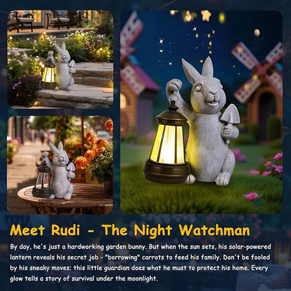 RICHIE Rabbit Statue Garden Ornaments Art Outdoor Decoration with Solar Powered LED Lights Decor for Patio,Balcony,Yard, Mum Birthday Gifts, Garden Gifts for Women, Chrismtas Gifts for Mom Grandma