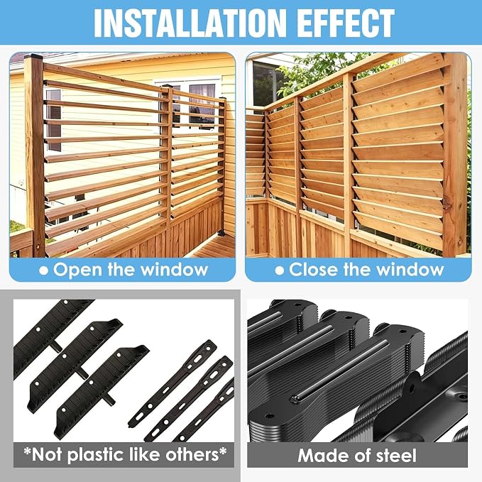 Deck Sunblind System Brackets Louver Hardware Kit 2 Set Black Stainless Steel Adjustable for Outdoor Shutters Pergola Blinds