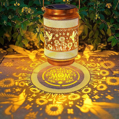 Gifts for Mom, Solar Lanterns Outdoor, Mother Birthday Gift from Daughter Son, Metal Solar Hanging Hummingbird Lights with Shepherd Hook for Outside Garden Yard Patio Pathway