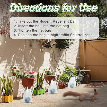 24 Pack Squirrel Repellent Outdoor Balls, Peppermint Oil Squirrel Deterrent Indoor & Outdoor Use for Attic, Car, Garage, Garden, Safe for Family & Pets