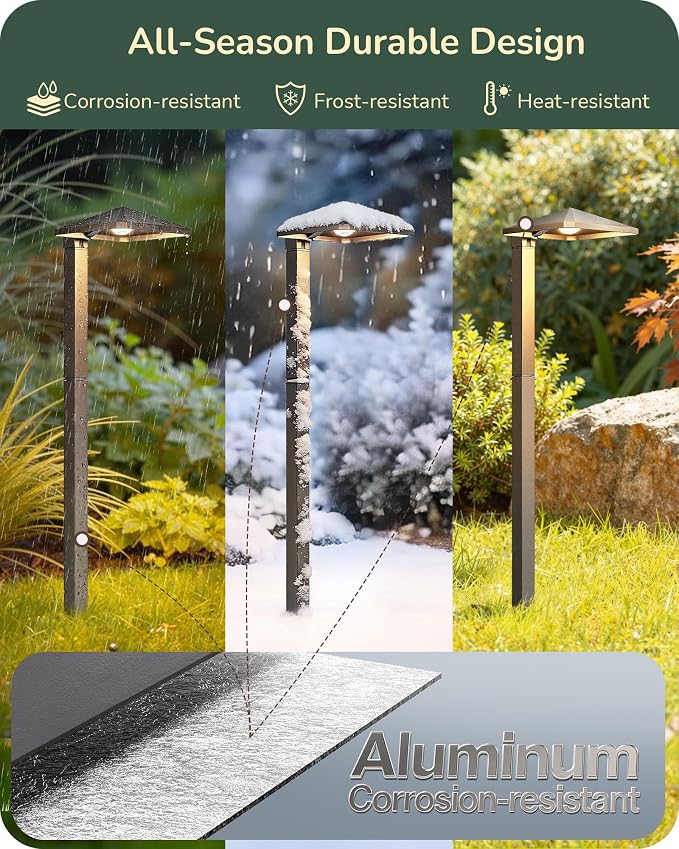 EDISHINE Low Voltage Landscape Lighting, Landscape Path Lights with Pyramid Exterior, Aluminum, 3000K & 50000Hrs, Outdoor Pathway Lights Wired for Garden, Yard, Driveway, 4 Pack