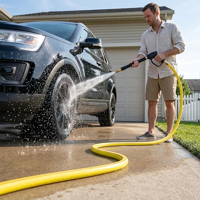 Yellow Garden Hose 3/4 in. x 25 ft. -Non Kinking, Leak Free, Flexible, Male to Female Fittings -Heavy Duty Lightweight Durable PVC Water Hose -150PSI Work & 500PSI Burst, for Lawn & Commercial Use