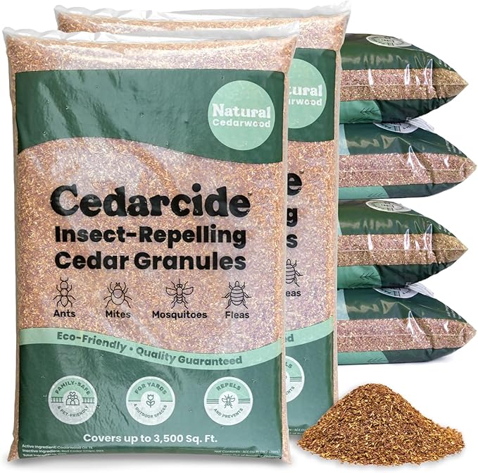 Cedarcide Lawn, Home & Garden Cedar Granules | Repels Fleas, Ticks, Ants & Mosquitoes | Smells Great, Easy to Use | 6 Bags (48 Lbs)